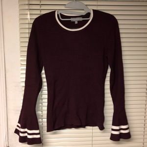 maroon and white shirt with bell sleeves